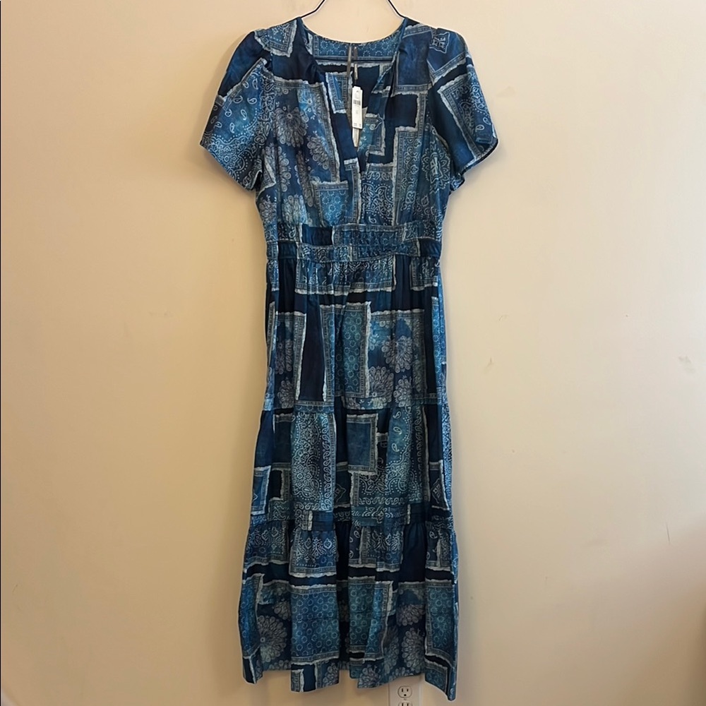 Anthropologie Somerset Maxi Dress New Faux Denim Patchwork Silver/Argent Size XL - Picture 2 of 6